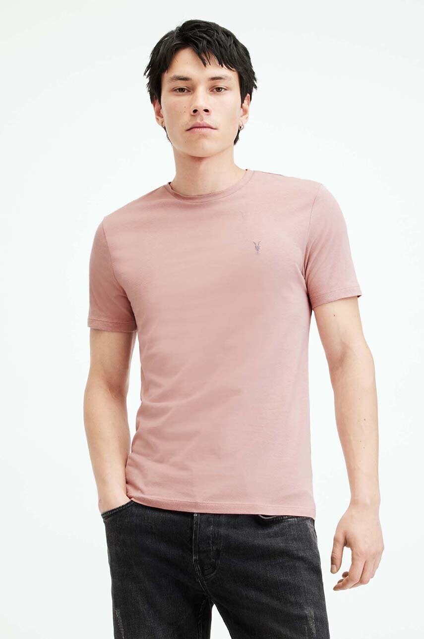 AllSaints tricou din bumbac BRACE SS CREW barbati, culoarea roz, neted, MD131G AllSaints tricou din bumbac BRACE SS CREW barbati, culoarea roz, neted, MD131G