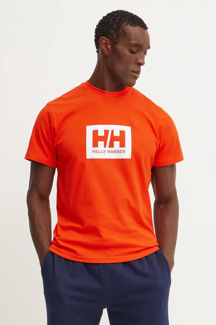 Хлопковая футболка Helly Hansen TOKYO цвет оранжевый с принтом 53285 Хлопковая футболка Helly Hansen TOKYO цвет оранжевый с принтом 53285