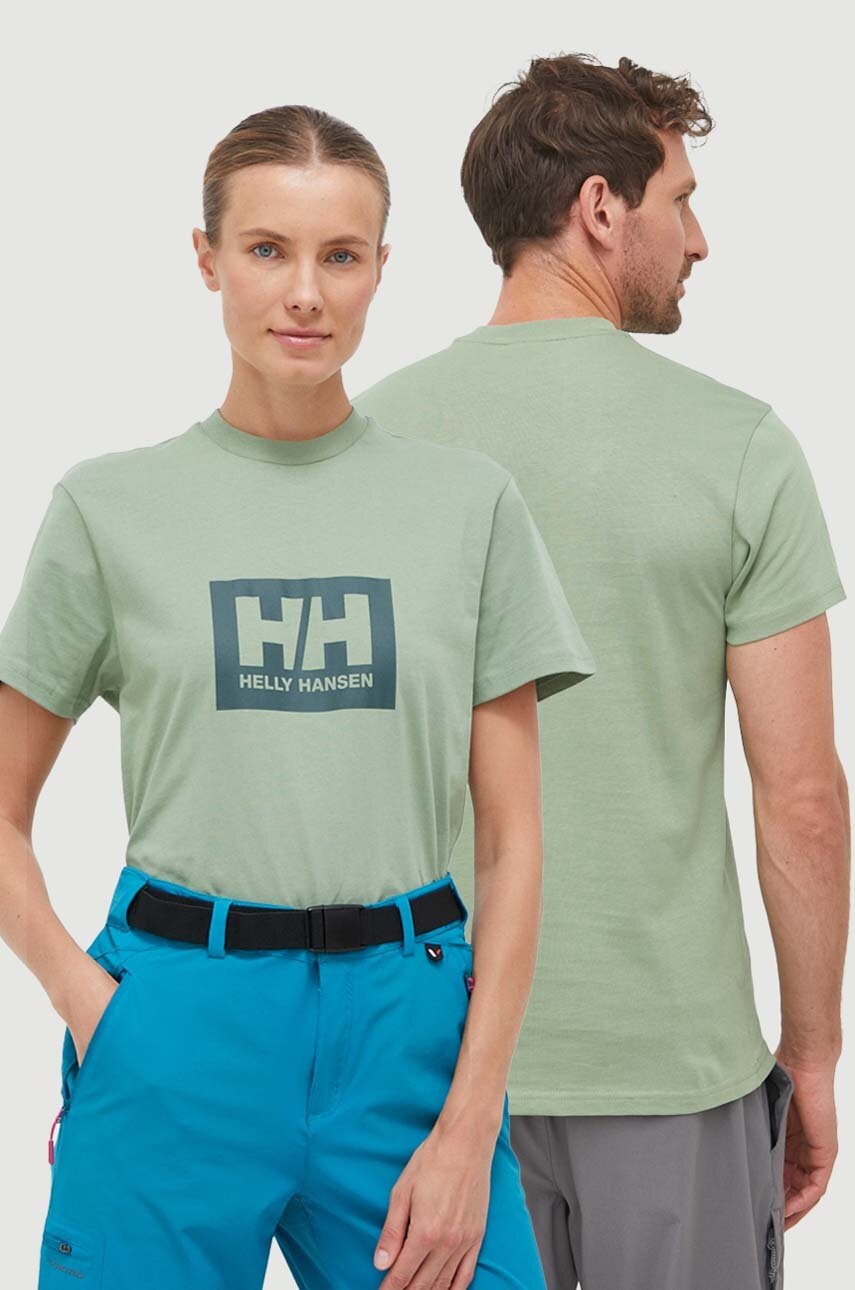 Helly Hansen tricou din bumbac culoarea verde, cu imprimeu 53285-096