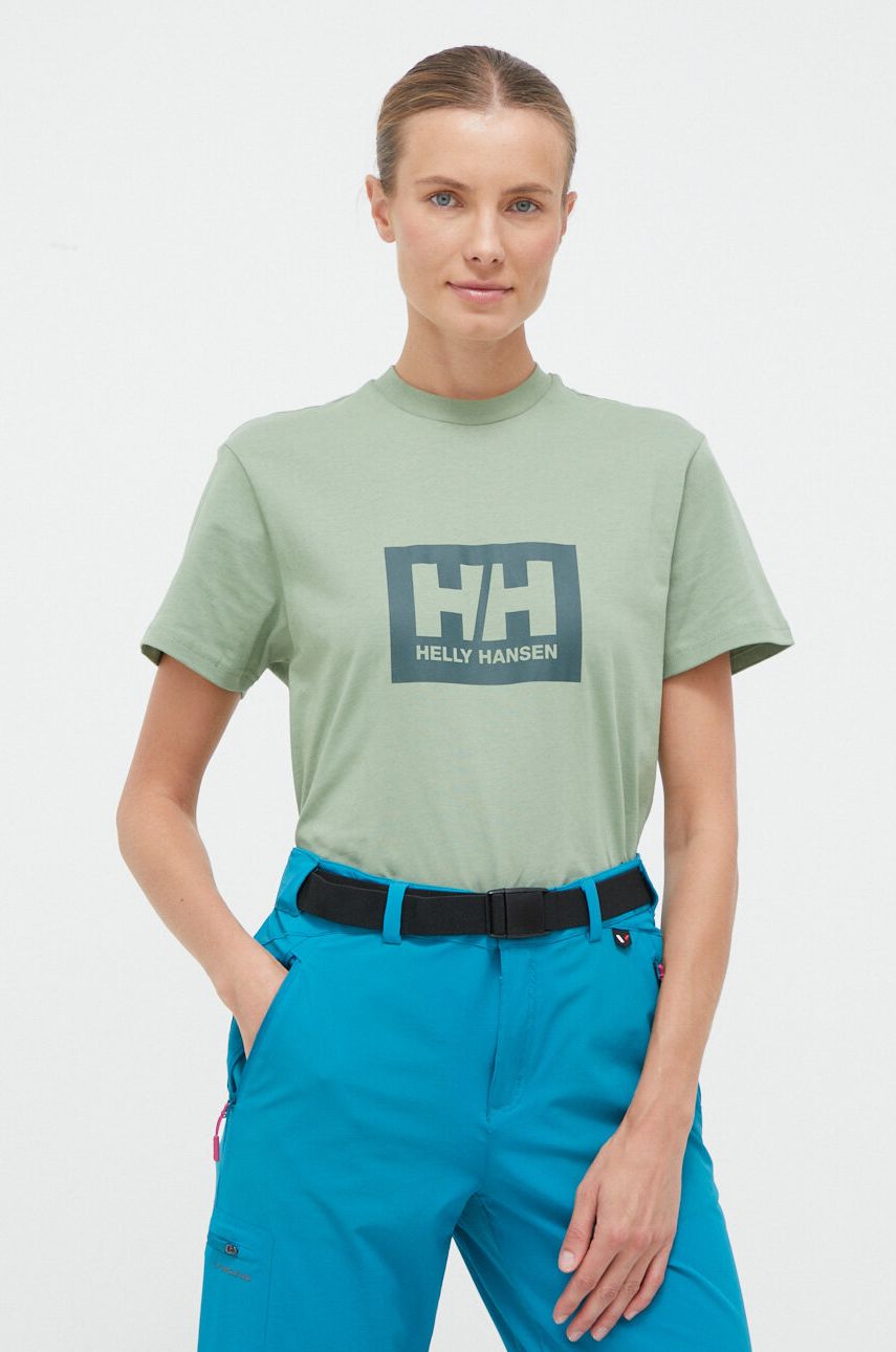 Helly Hansen Tricou Din Bumbac Culoarea Verde, Cu Imprimeu 53285-096