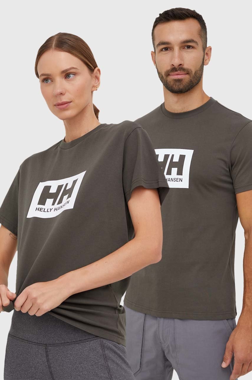 

Памучна тениска Helly Hansen в зелено с принт, Зелен