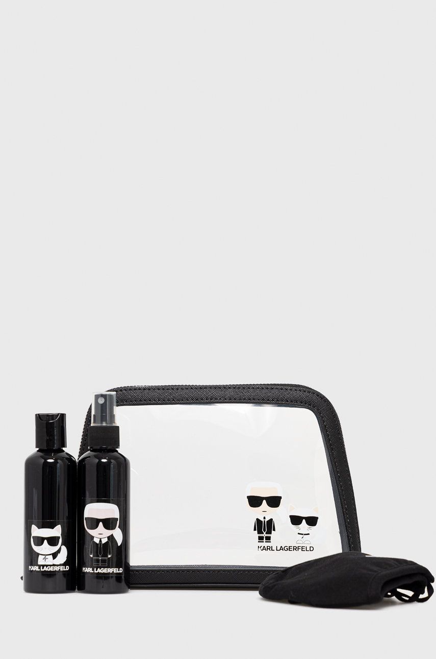 Karl Lagerfeld - Cestovní sada - kosmetická taška, rouška ​​a dvě nádoby - černá -  100% Polyur