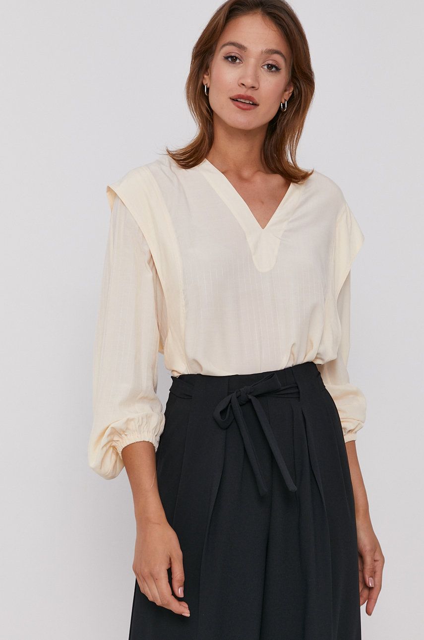 Sisley Bluză femei, culoarea crem, material neted ANSWEAR ANSWEAR