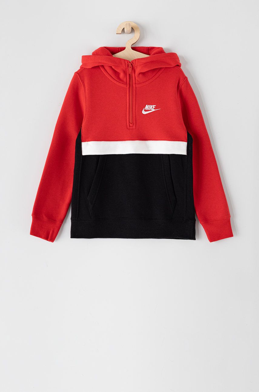 Nike Kids Bluza dziecięca kolor czerwony z kapturem gładka