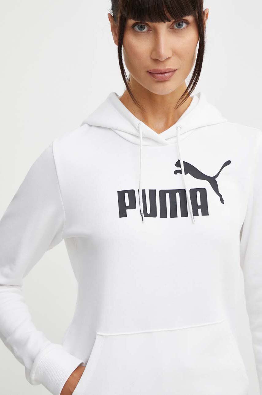 Puma bluză femei, culoarea alb, cu glugă, imprimeu 586791