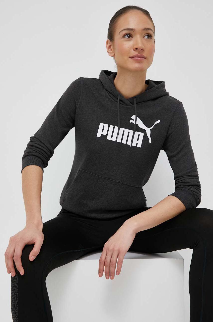 Puma bluză femei, culoarea gri, cu glugă, cu imprimeu 586797
