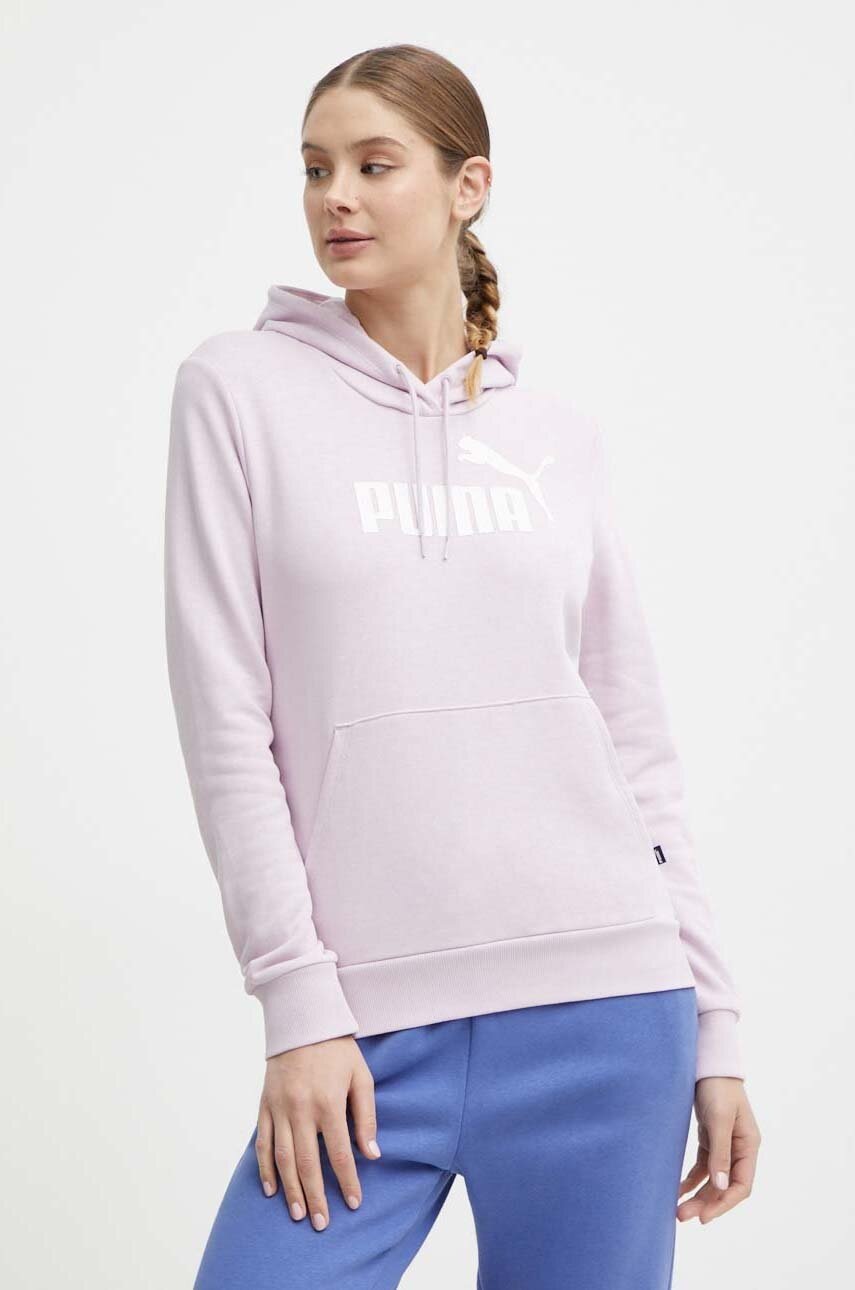 Puma bluza femei, culoarea violet, cu glugă, cu imprimeu, 586797