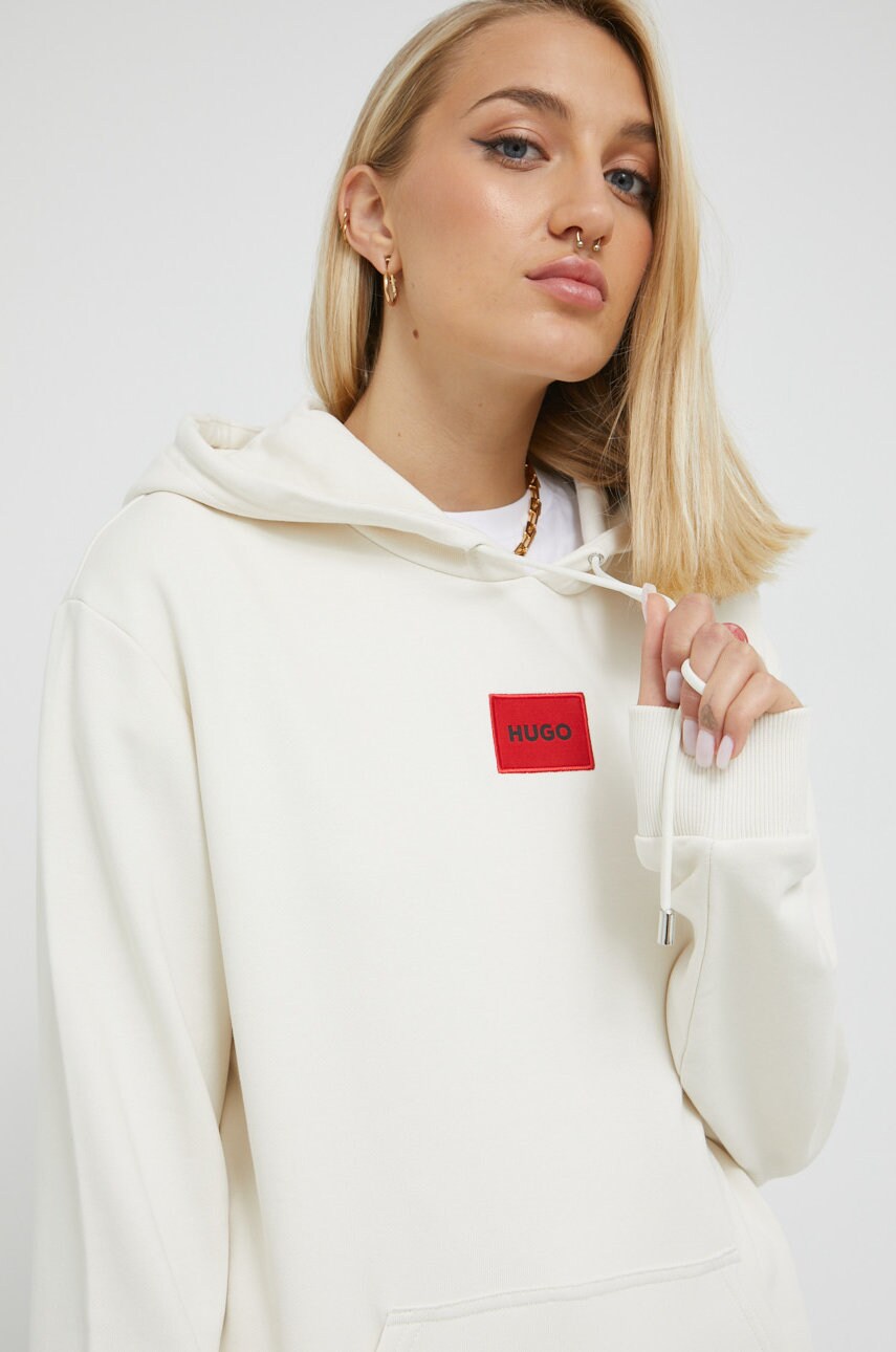 Hugo bluza femei, culoarea bej, neted