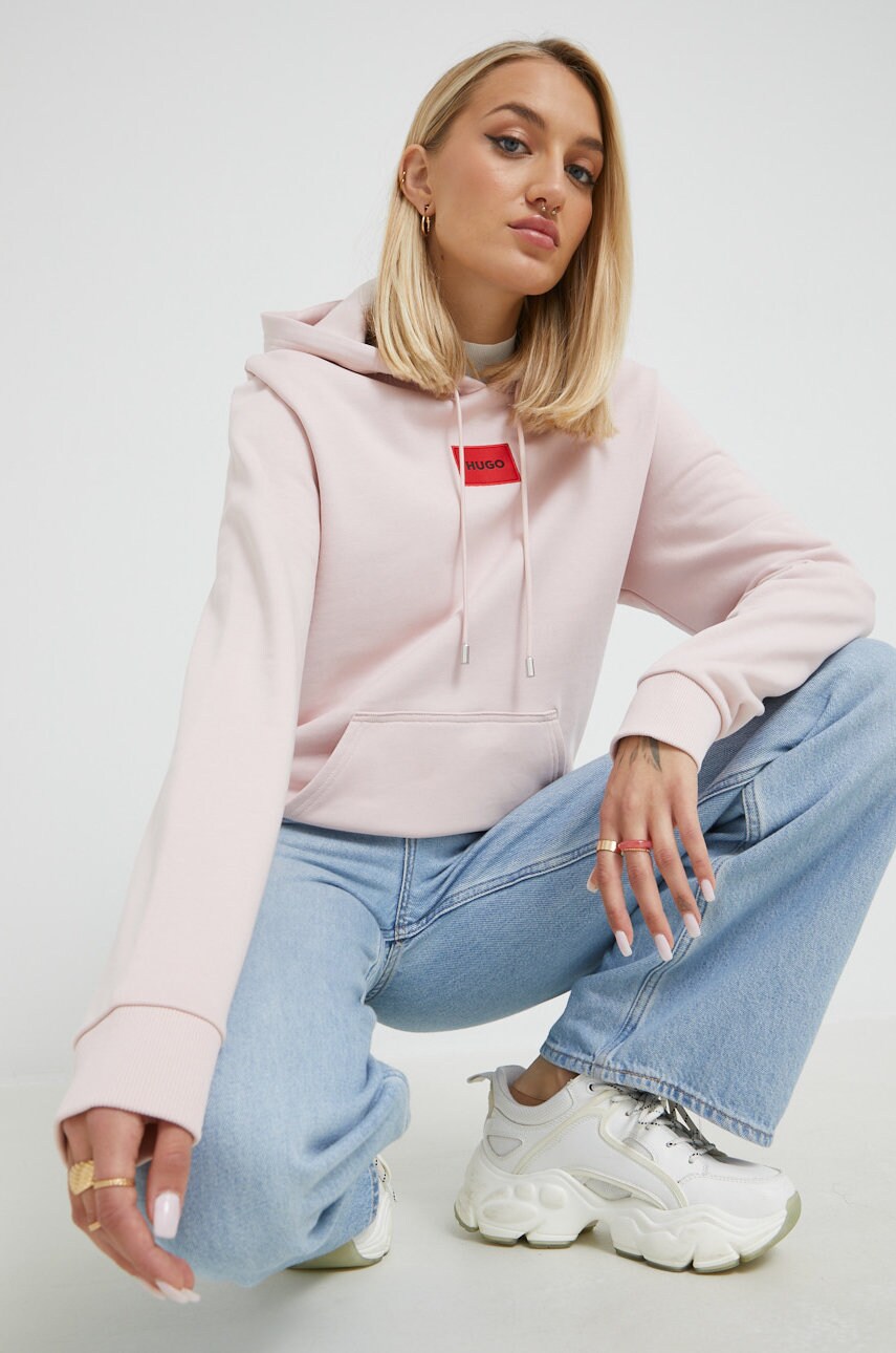 Hugo bluza femei, culoarea roz, neted