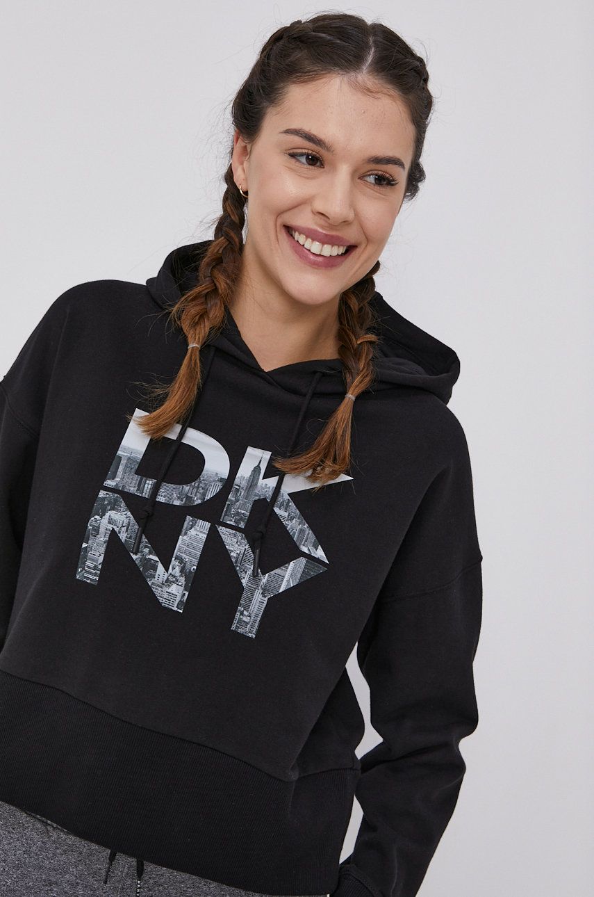 Dkny Hanorac de bumbac femei, culoarea negru, cu imprimeu 2022 ❤️ Pret Super answear imagine noua 2022