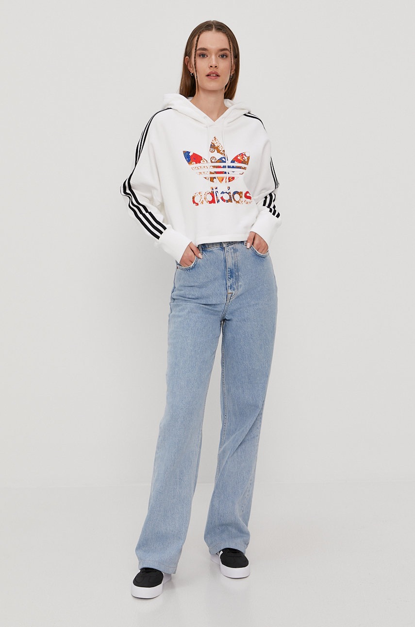 

Хлопковая кофта adidas Originals женская цвет белый с принтом