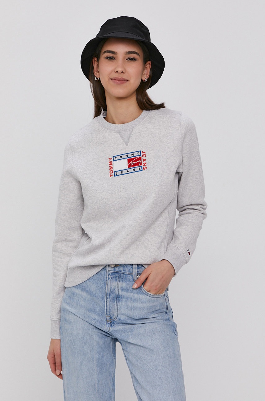 

Кофта Tommy Jeans женская цвет серый с аппликацией