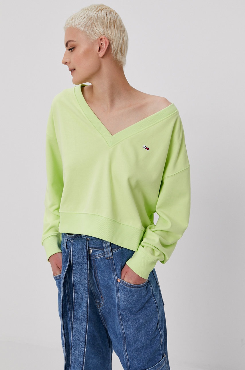 

Кофта Tommy Jeans жіноча колір зелений гладка