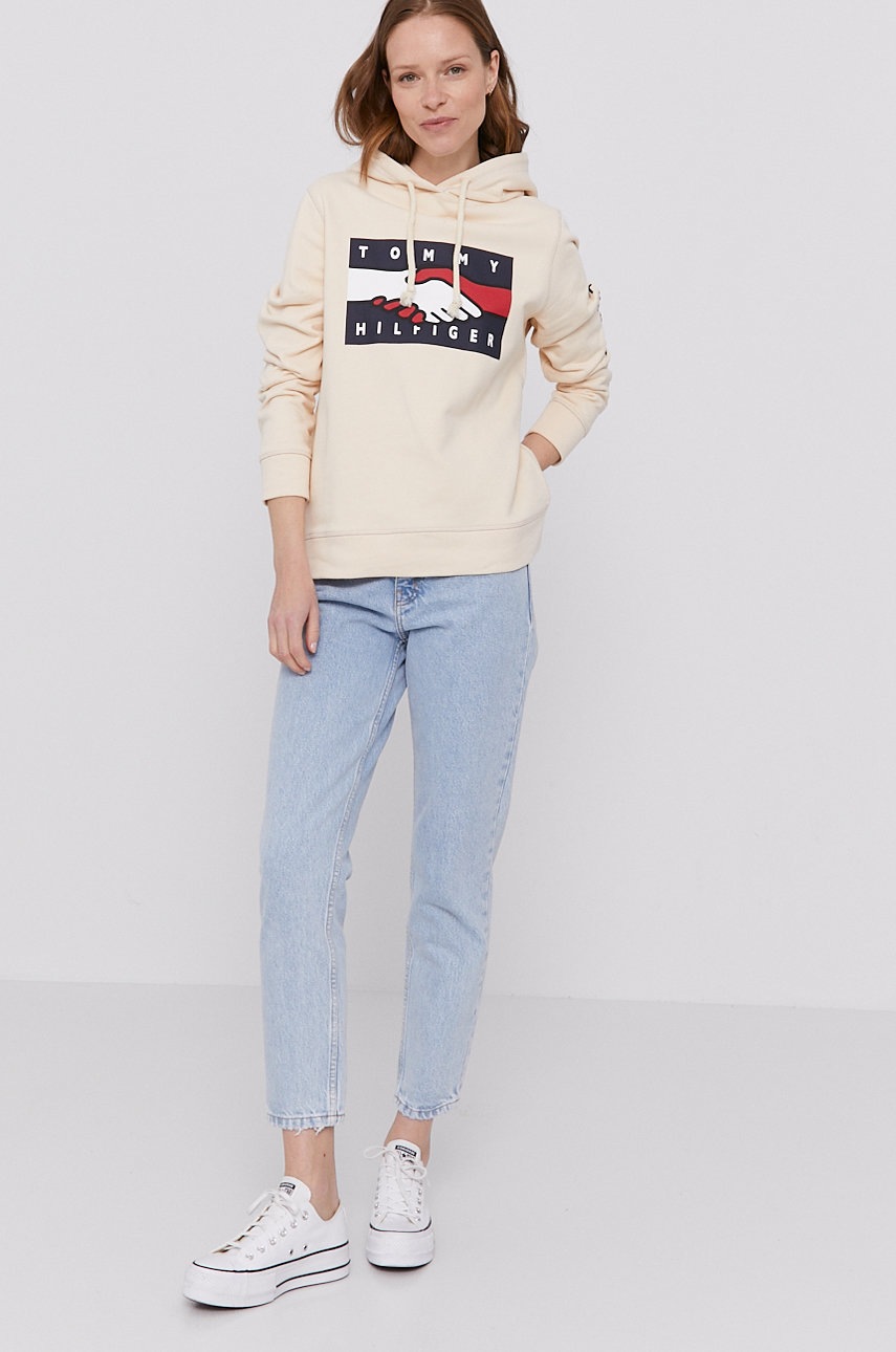 

Бавовняна кофта Tommy Hilfiger жіноча колір бежевий з принтом