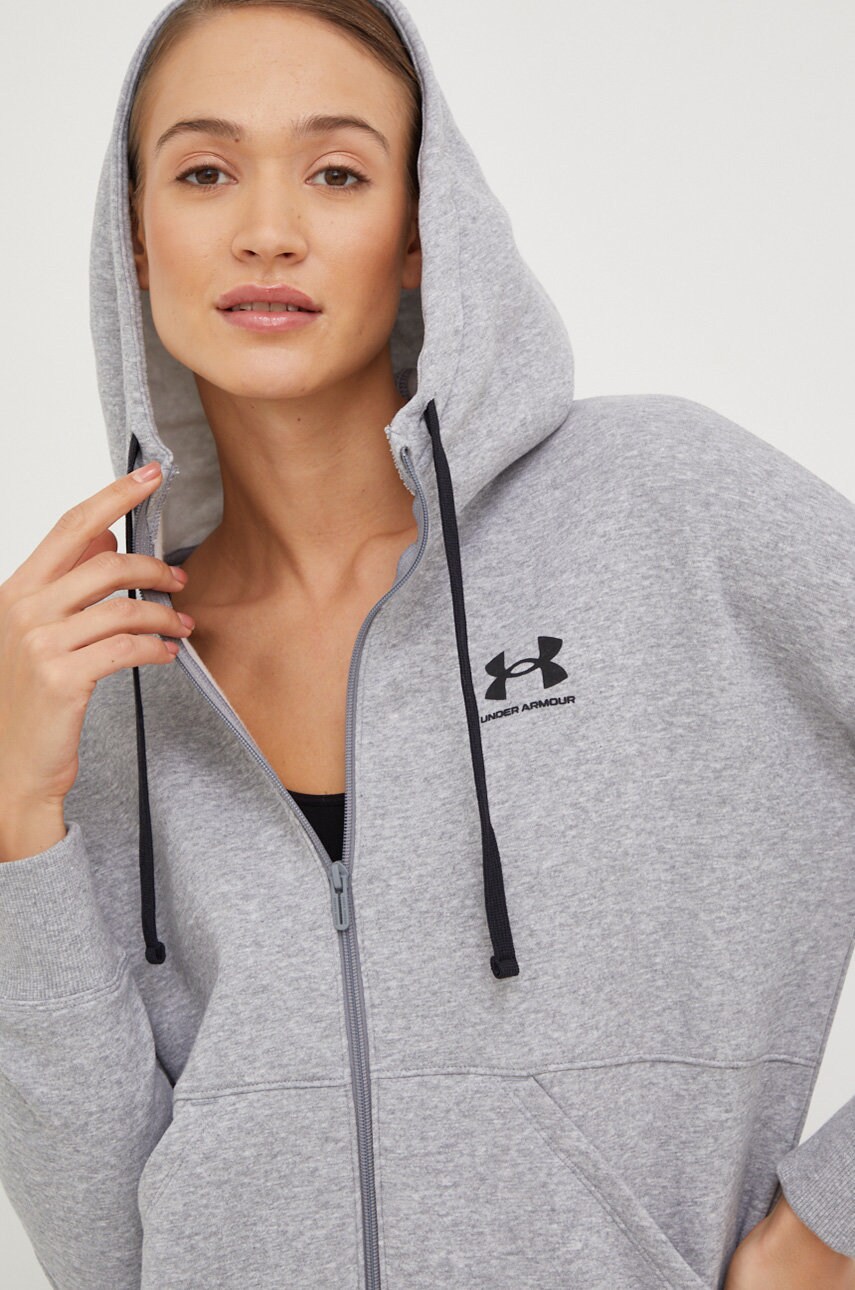 Under armour bluză trening rival femei, culoarea roz, cu glugă, melanj