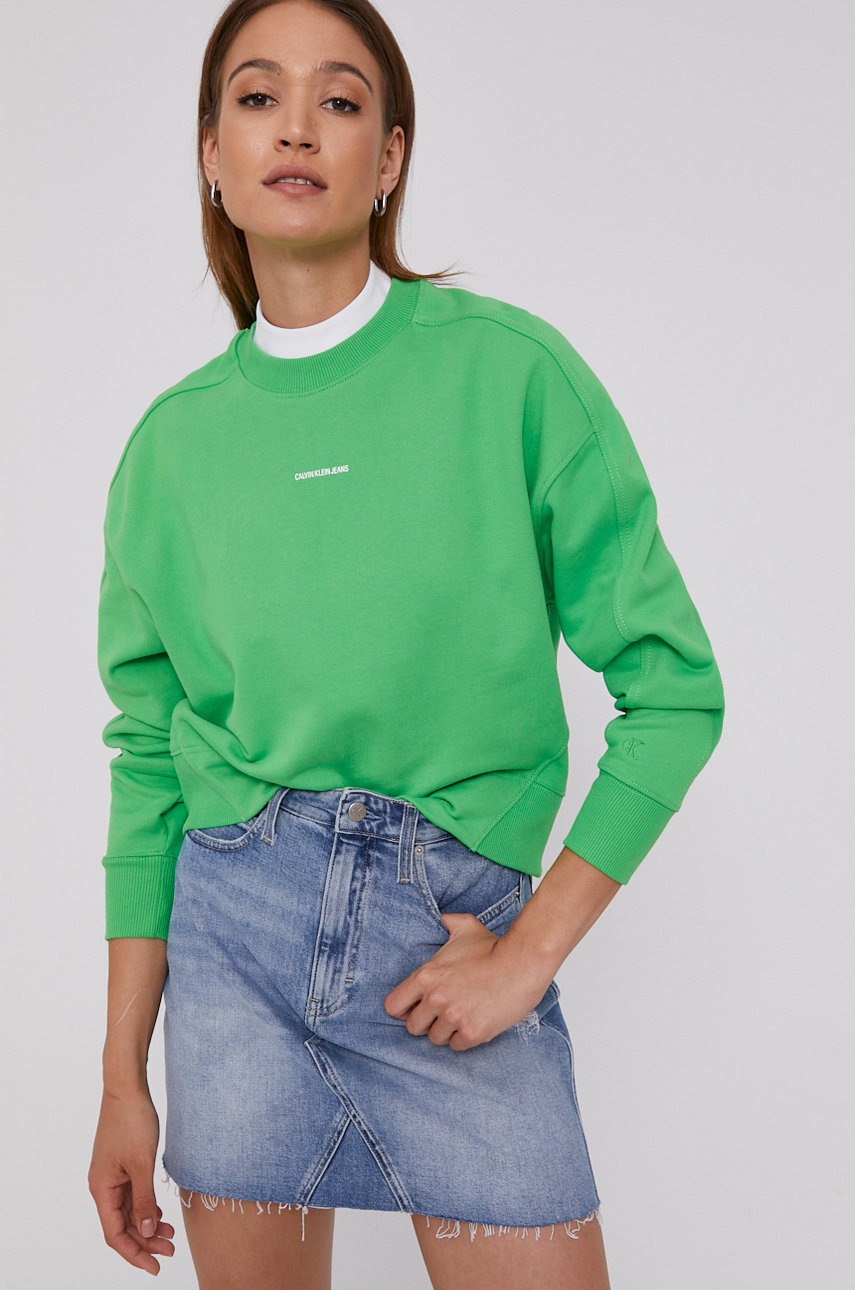 

Суичър Calvin Klein Jeans дамски в зелено с изчистен дизайн, Зелен