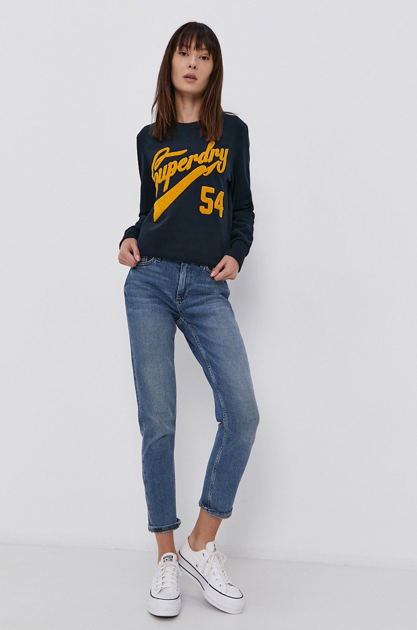 

Хлопковая кофта Superdry женская цвет синий с аппликацией