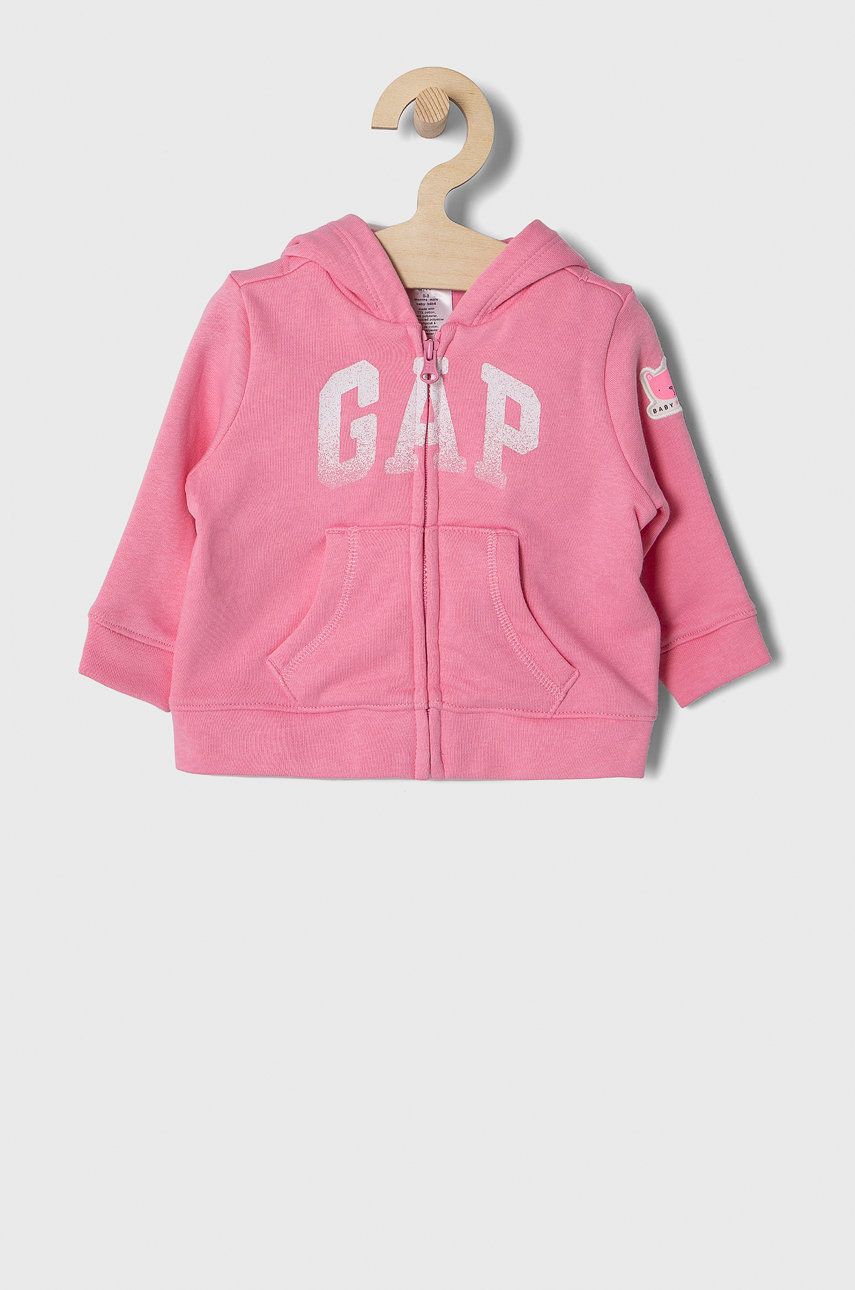 GAP Bluza dziecięca kolor różowy z kapturem z nadrukiem