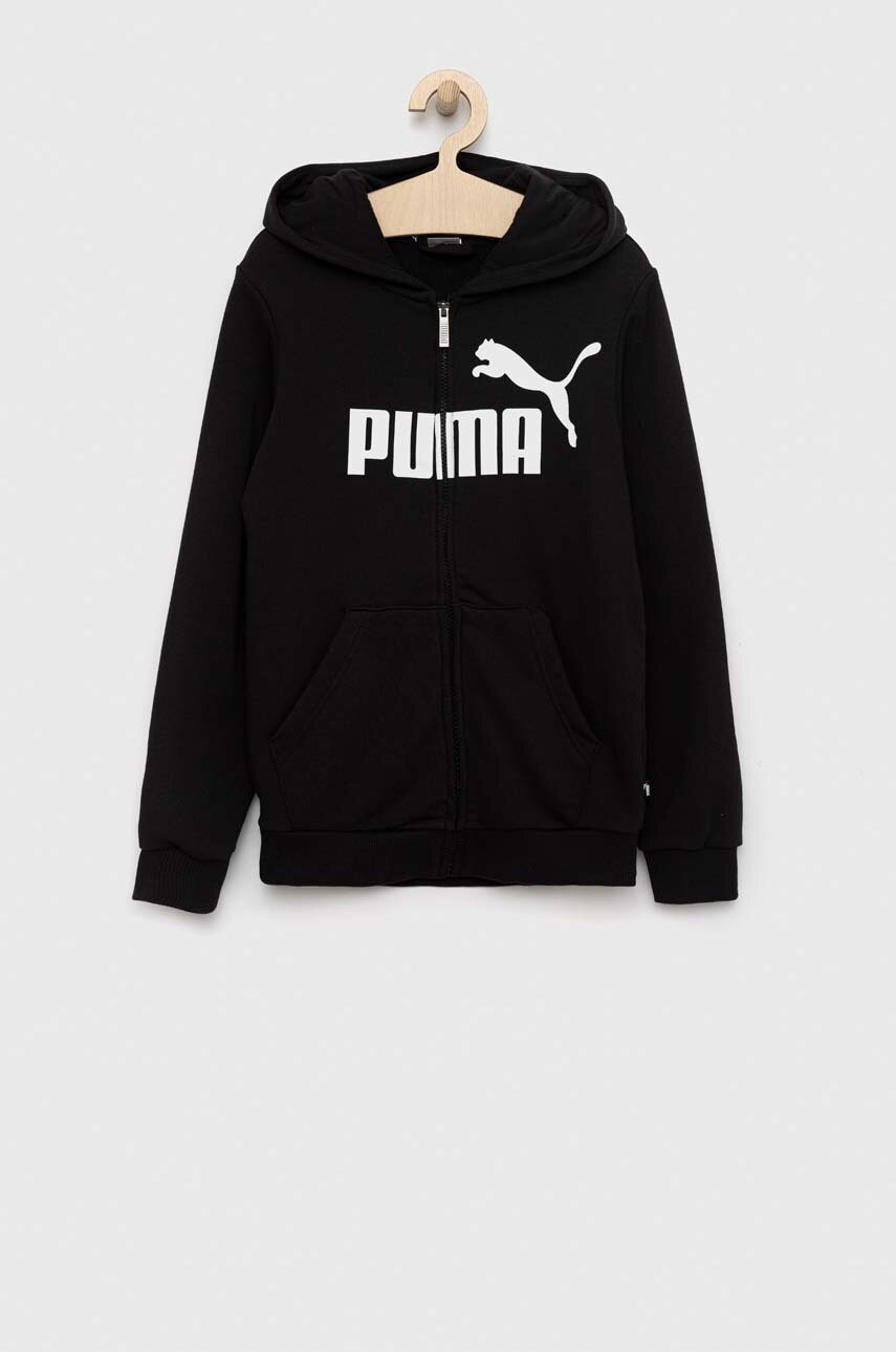 Puma bluza copii culoarea negru, cu glugă, cu imprimeu