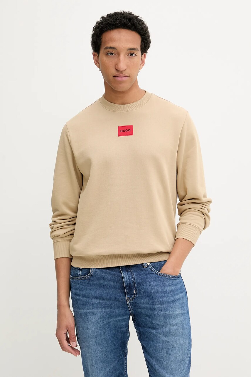 HUGO hanorac de bumbac culoarea negru, cu imprimeu, 50447964