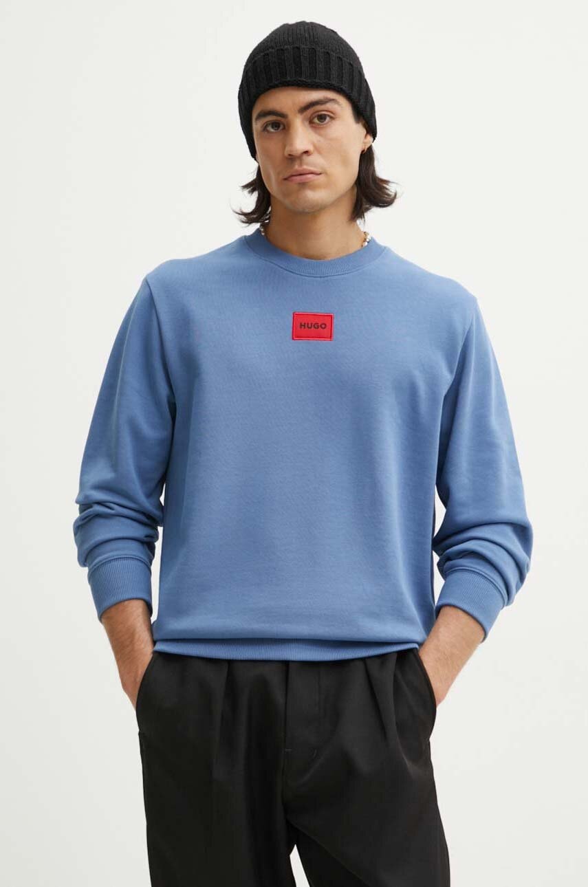 HUGO bluza bawełniana Diragol212 męska kolor niebieski z aplikacją 50447964