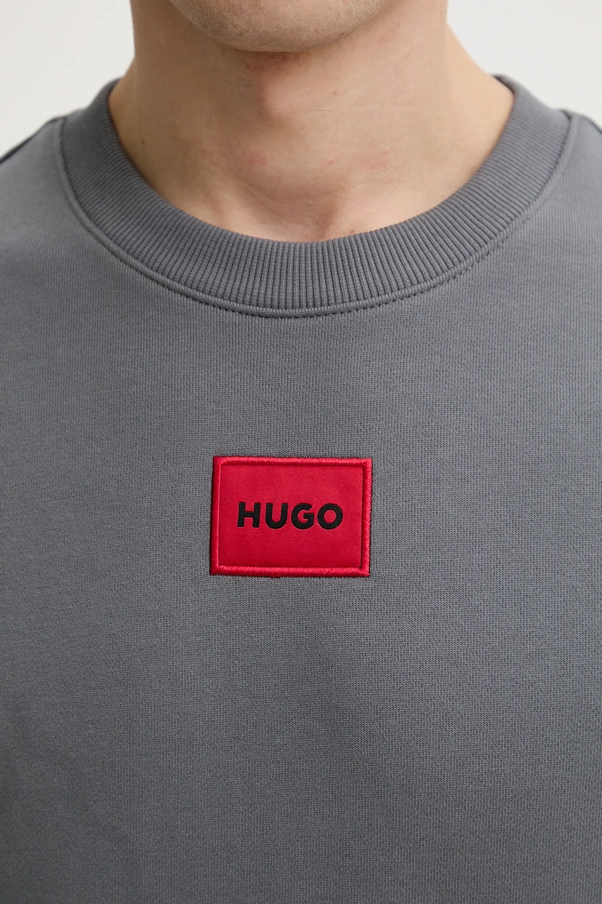 Бавовняна кофта HUGO чоловіча колір сірий з аплікацією 50447964 