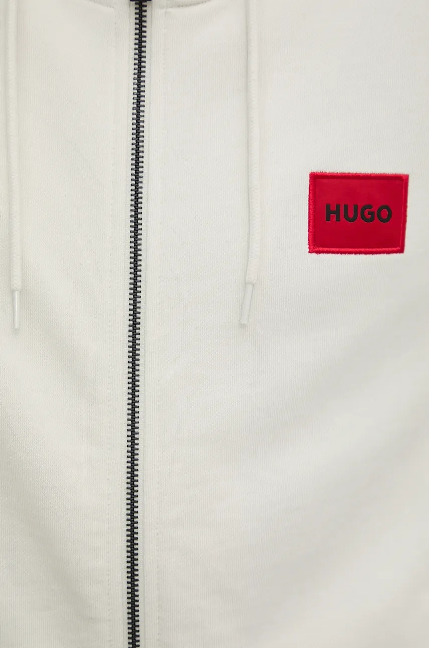 Бавовняна кофта HUGO чоловіча колір бежевий з капюшоном меланж 50447972 
