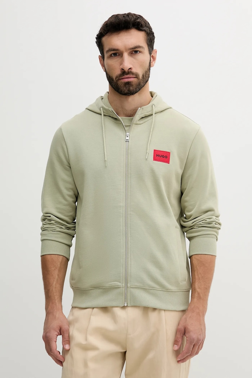 HUGO hanorac de bumbac barbati, culoarea negru, cu glugă, melanj, 50447972