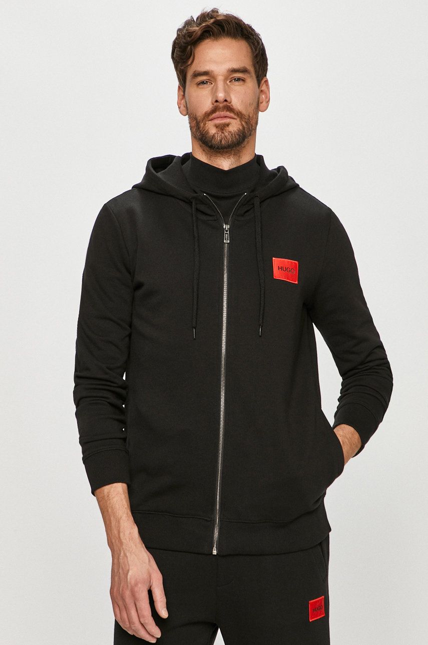 HUGO bluza bawełniana 50447972 męska kolor czarny z kapturem z aplikacją 50447972