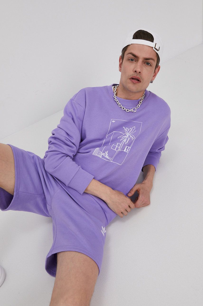 Adidas Originals Hanorac de bumbac barbati culoarea violet cu imprimeu