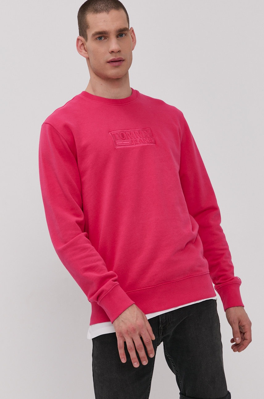 

Хлопковая кофта Tommy Jeans мужская цвет розовый с аппликацией