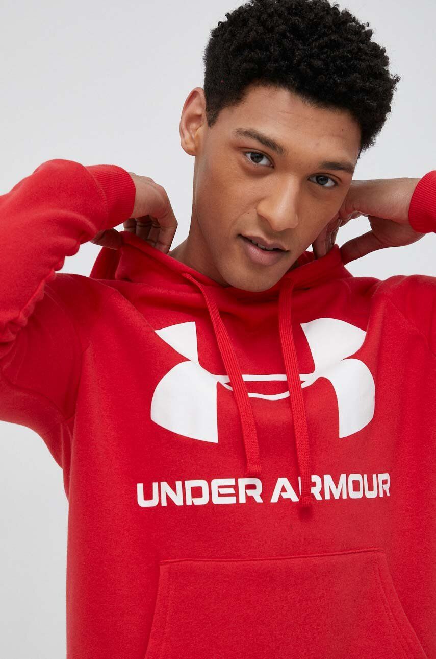 Levně Mikina Under Armour pánská, červená barva, s kapucí, s potiskem, 1357093-652