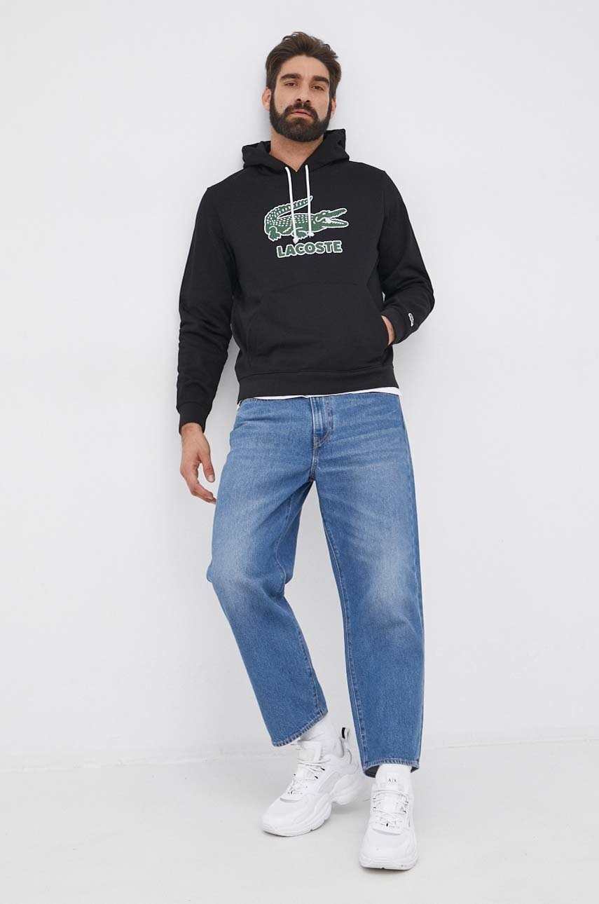 

Суичър Lacoste мъжки в черно с принт, Черен