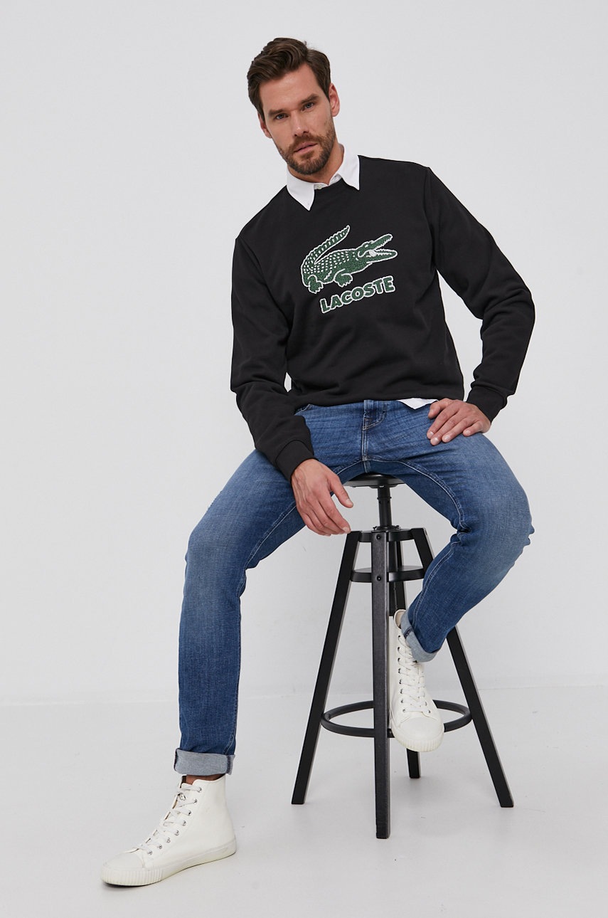

Суичър Lacoste SH0065 мъжки в черно с принт, Черен