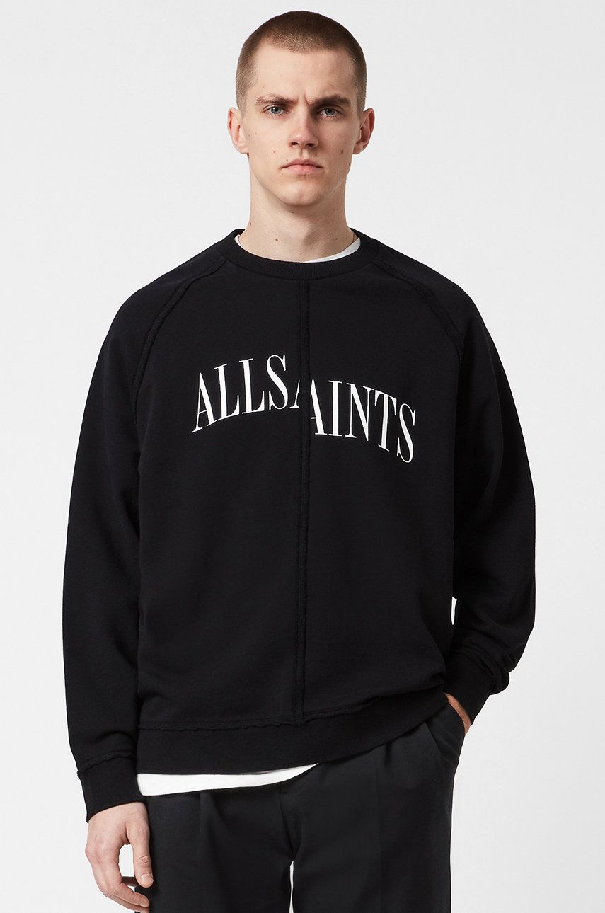 AllSaints Hanorac de bumbac bărbați, culoarea negru, cu imprimeu 2022 ❤️ Pret Super answear imagine noua 2022