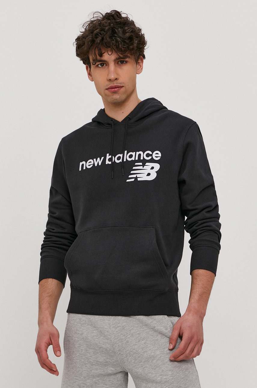 New Balance Bluza MT03910BK męska kolor czarny z kapturem z nadrukiem