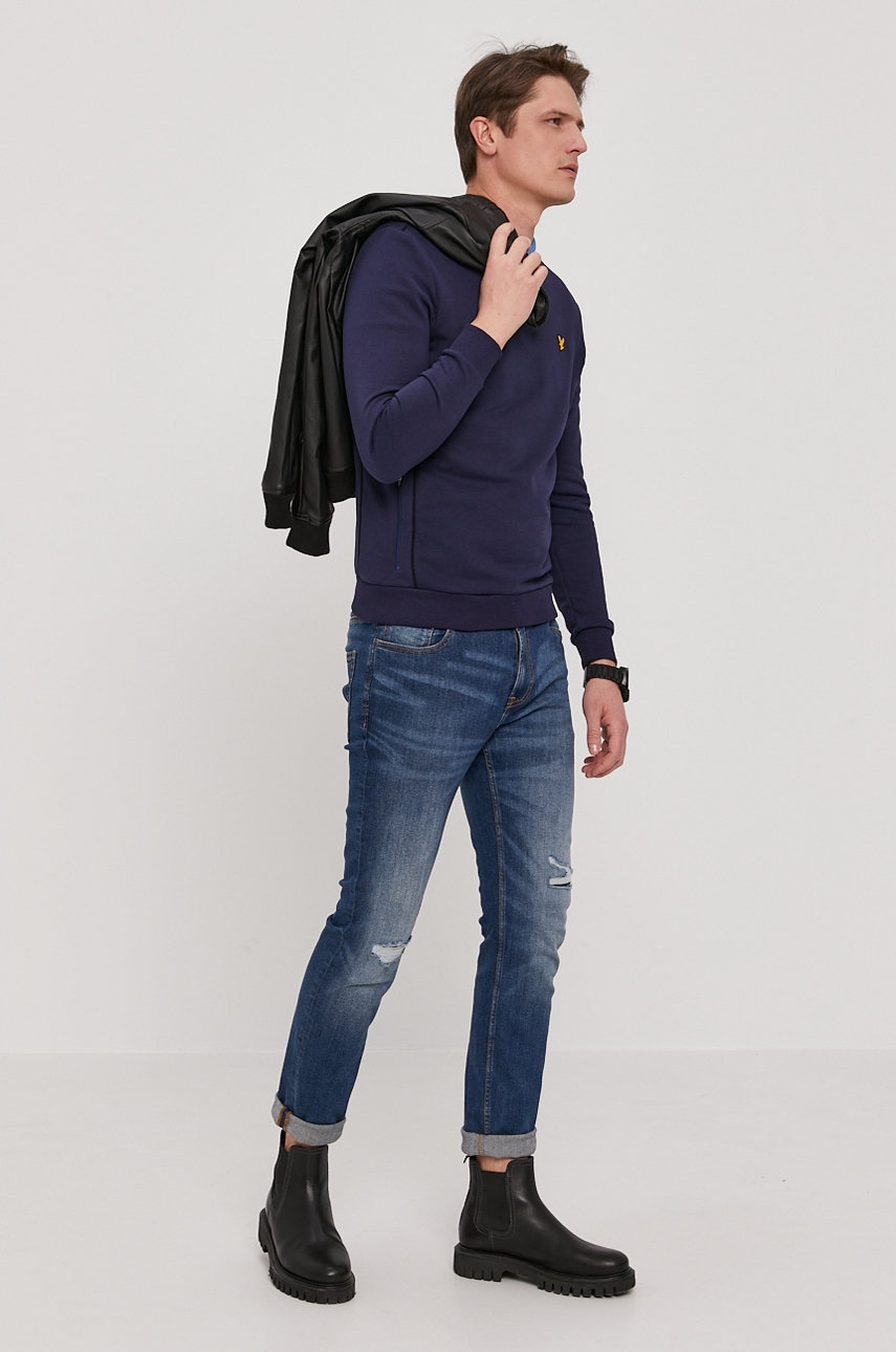 

Кофта Lyle & Scott чоловіча колір синій гладка