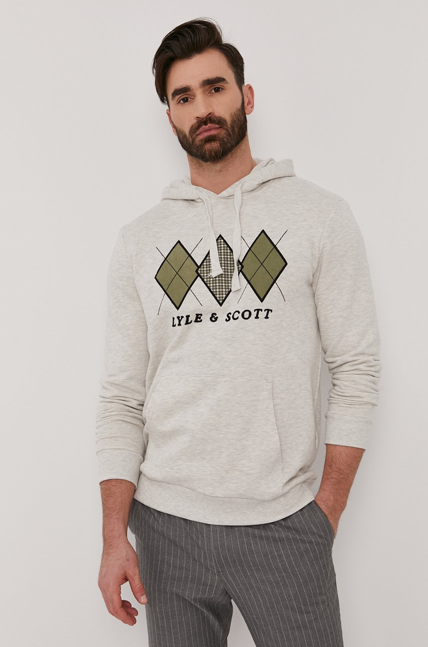 

Кофта Lyle & Scott мужская цвет кремовый с аппликацией