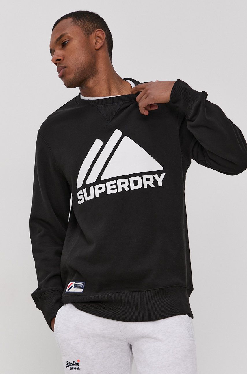 Superdry Bluză bărbați, culoarea negru, cu imprimeu