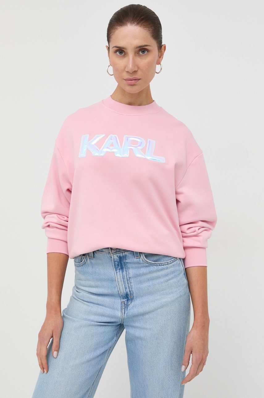 

Хлопковая кофта Karl Lagerfeld цвет розовый с аппликацией