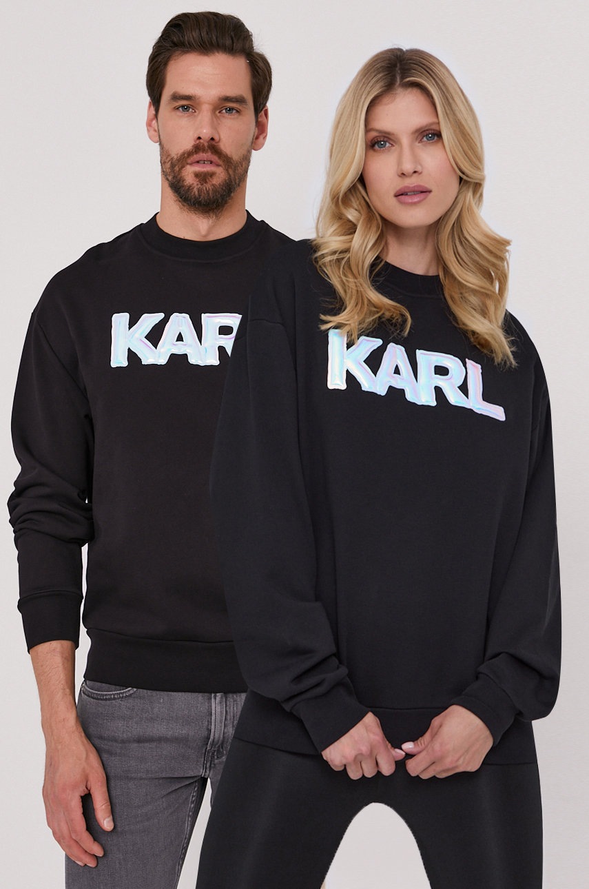 

Памучен суичър Karl Lagerfeld в черно с апликация, Черен