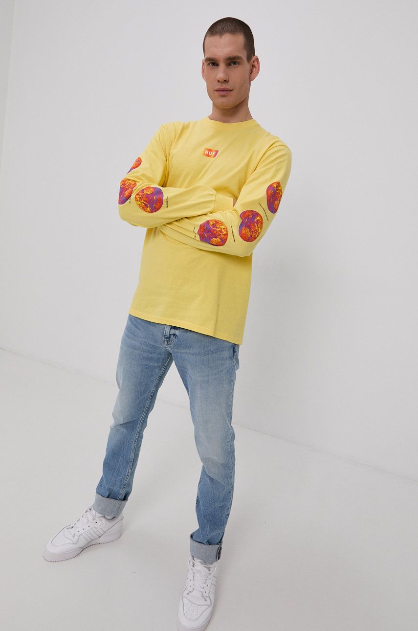 HUF Longsleeve bărbați, culoarea galben, cu imprimeu answear imagine noua