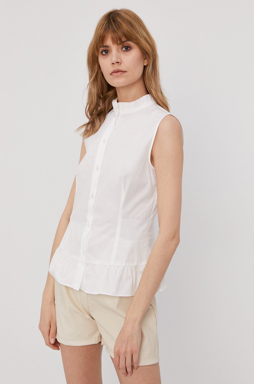 Pennyblack Cămașă din bumbac femei, culoarea alb, cu guler stand-up, regular imagine reduceri black friday 2021 answear.ro
