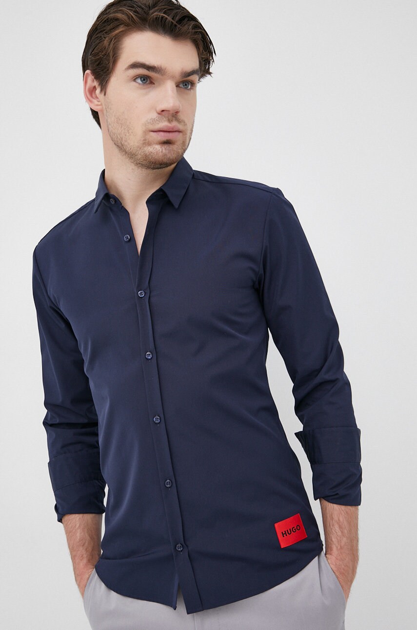 Hugo camasa barbati, culoarea verde, cu guler clasic, slim