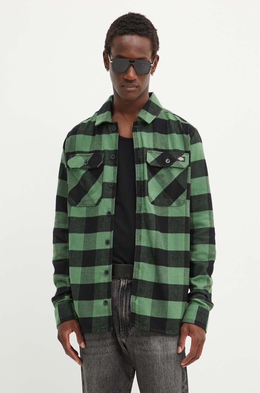 

Риза Dickies мъжка в зелено със стандартна кройка с класическа яка, Зелен