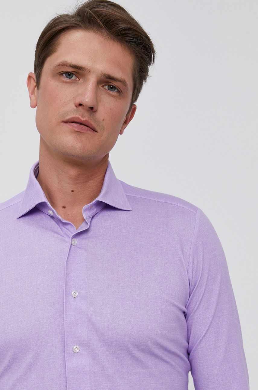 Emanuel Berg Cămașă bărbați, culoarea violet, cu guler italian, slim answear.ro