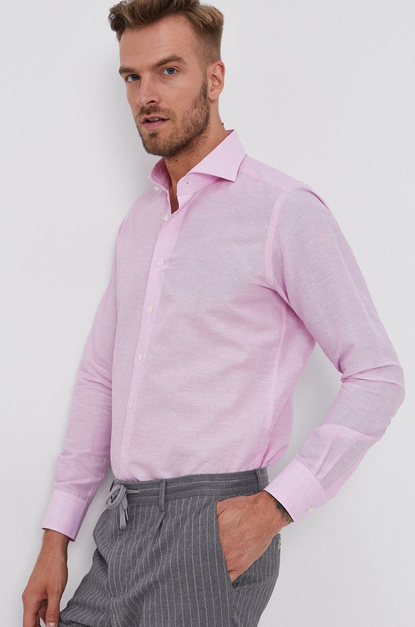Emanuel Berg Cămașă bărbați, culoarea roz, cu guler italian, slim answear.ro imagine 2022 reducere