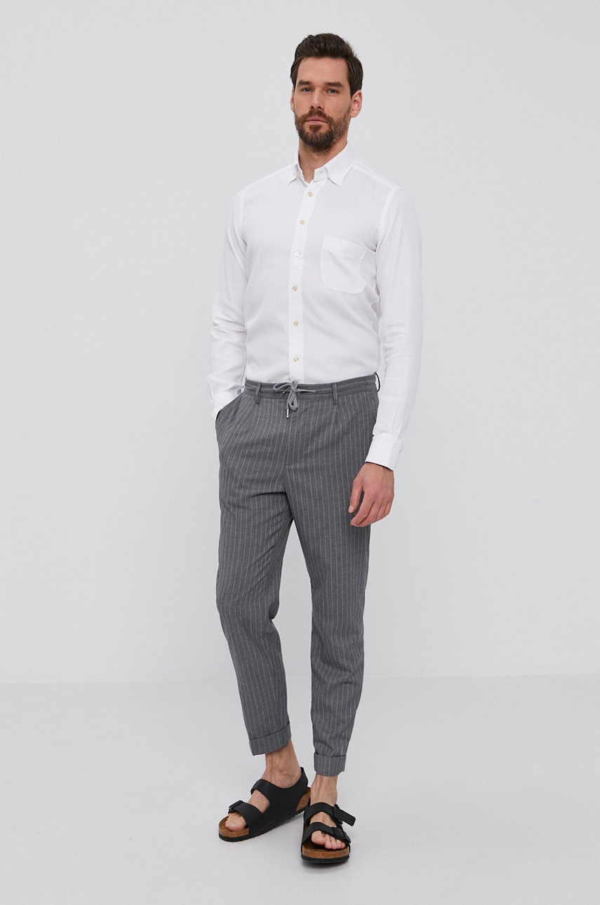 

Бавовняна сорочка Emanuel Berg чоловіча колір білий slim комір button-down