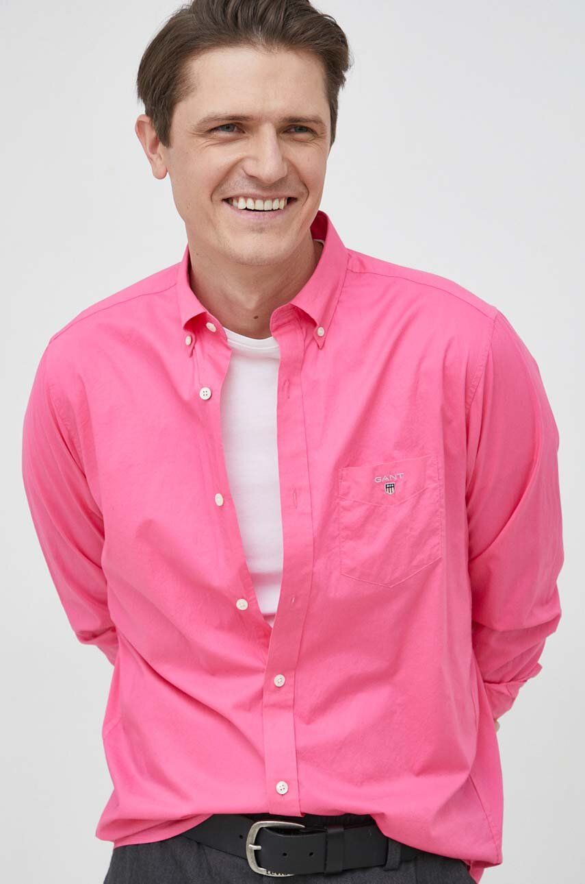 Gant camasa din bumbac barbati, culoarea roz, cu guler button-down, regular answear.ro