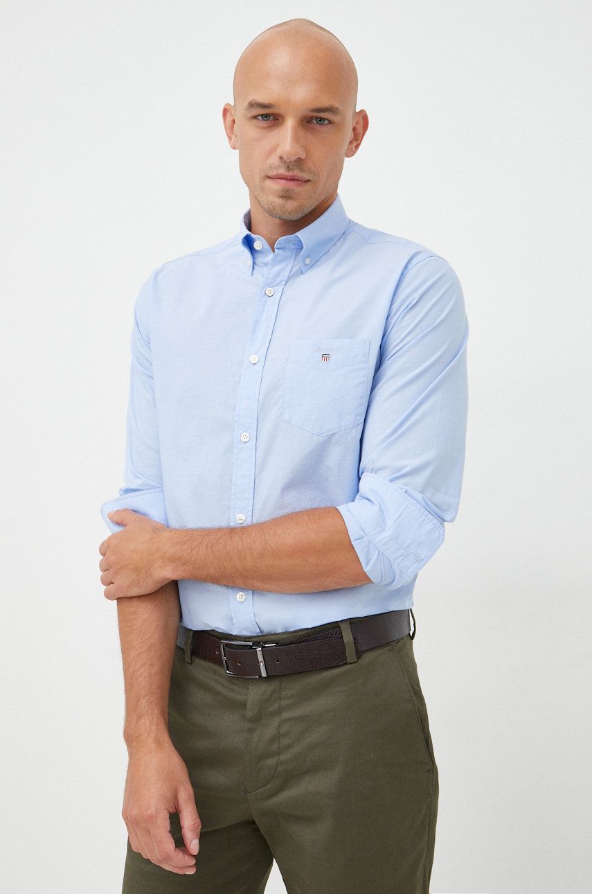 Košile Gant pánská, regular, s límečkem button-down - modrá -  100 % Bavlna